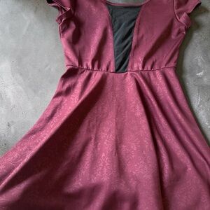 A. Byer Burgundy/Plum Fit-and-Flare Dress with Black Color Block Inset